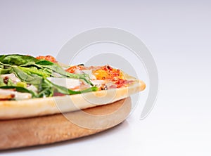 Close up Italian hot Pizza  on white background. Studio photo. Food concept