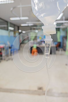 Close up IV saline solution drip for patient hospital