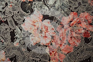 Close-up of jacquard fabric with floral print