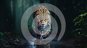 Close-up of a jaguar stalking prey in the jungle