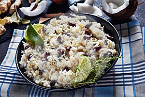 Close-up of Jamaican Rice and Red Beans photo