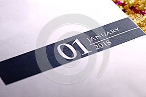 Close up of january 2018 on diary calendar.