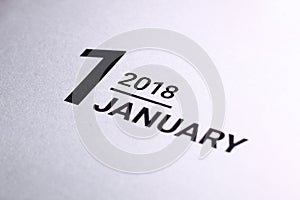 Close up of january 2018 on diary calendar.