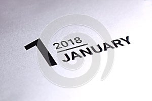 Close up of january 2018 on diary calendar.