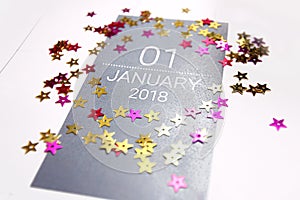 Close up of january 2018 on diary calendar.