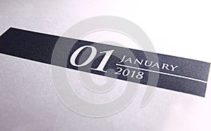 Close up of january 2018 on diary calendar.