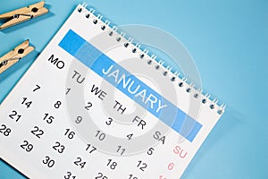 Close up January calendar page.