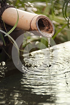 Close up of a japanese bamboo fountain