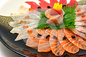 Close-up Japanese food raw fish mixed sashimi in plate Japanese