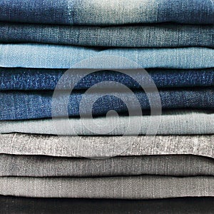 Close up of jeans pile