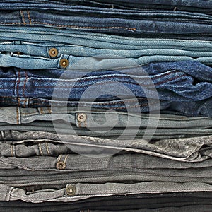 Close up of jeans pile