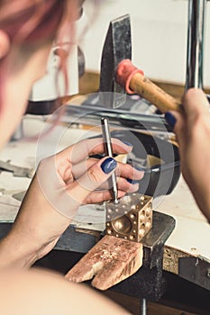 Close up jeweller workplace concept photo