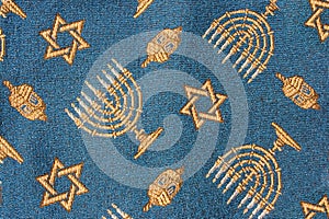 Close-up of Jewish Hanukkah fabric