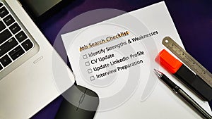 Close up of job search checklist