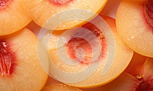 Close-up of a juicy peach slice. Created by AI tools