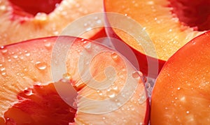 Close-up of a juicy peach slice. Created by AI tools