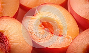Close-up of a juicy peach slice. Created by AI tools