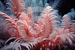 close up of jungle ferns in infrared highlighting intricate details
