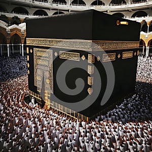 A close-up of the Kaaba in the Grand Mosque in Mecca ai generator