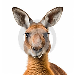 Close-up of a kangaroo, isolated on white background.AI generated