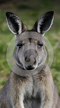 Close up kangaroo portrait captivates with direct, engaging gaze photo