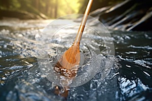 close-up of kayak paddle through rushing water