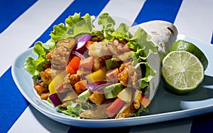 Close up of a kebab with chicken