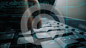 Close-Up of Keyboard with Code Overlay Representing Programming Concepts and Software Development in a Digital