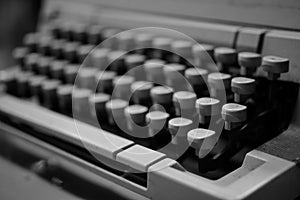 Close-up, keyboard, old typewriter, vintage color scheme  Selectable focus
