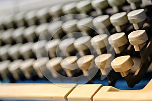 Close-up, keyboard, old typewriter, vintage color scheme  Selectable focus