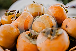 Close up of khakis fruit. Persimmons