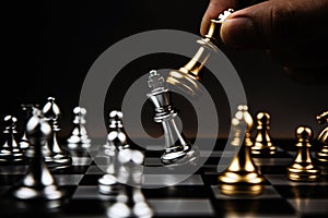 Close up king chess challenge or battle fighting on chess board concepts of leadership