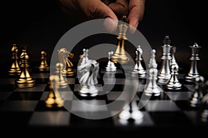 Close up king chess challenge or battle fighting on chess board concepts of leadership and strategy