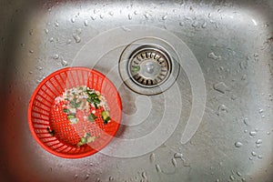 Kitchen sink with food sieve avoid drain blockages