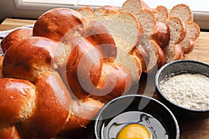 Close up of Kitke bread or challah bread