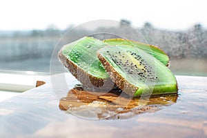 Close-up of a kiwi fruit with its vibrant green color