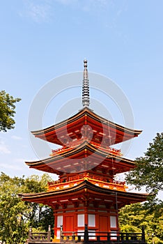Close-up of Kiyomizu-dera buddist temple pagoda in Kyoto