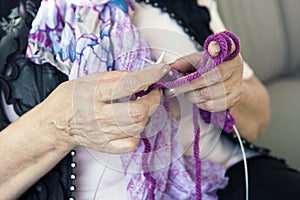 Close-up of knitting hands