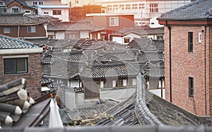 Close up Korean style house roof of bukchon hanok village