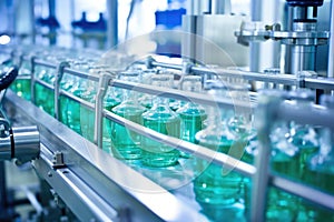 close-up of laboratory condensers on a factory conveyor