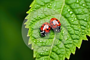 close up of ladybugs on a plant leaf