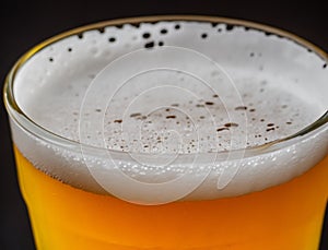 Close up lager beer with bubbles and froth