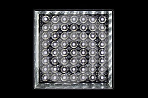 Close up lamp light-emitting diode shape square isolate on black background