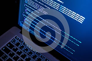 close up laptop computer screen with a programming code creating