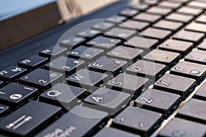 Close-up of laptop keyboard focus on button