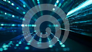 Abstract Data Flow on Futuristic Laptop Screen, AI Generated