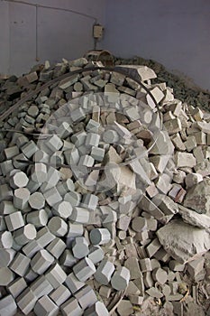 Close-up of a large amount of soap stone pieces all equally cut