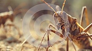 A close up of a large bug with long antennae and legs, AI