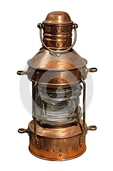 Close-up of a large copper anchor lantern. Used on 19th century naval ships