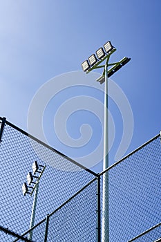 Close-up of large lights on the side of the stadium